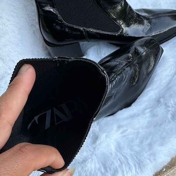 ZARA Black Patent Leather Ankle Boots - Picture 10 of 11